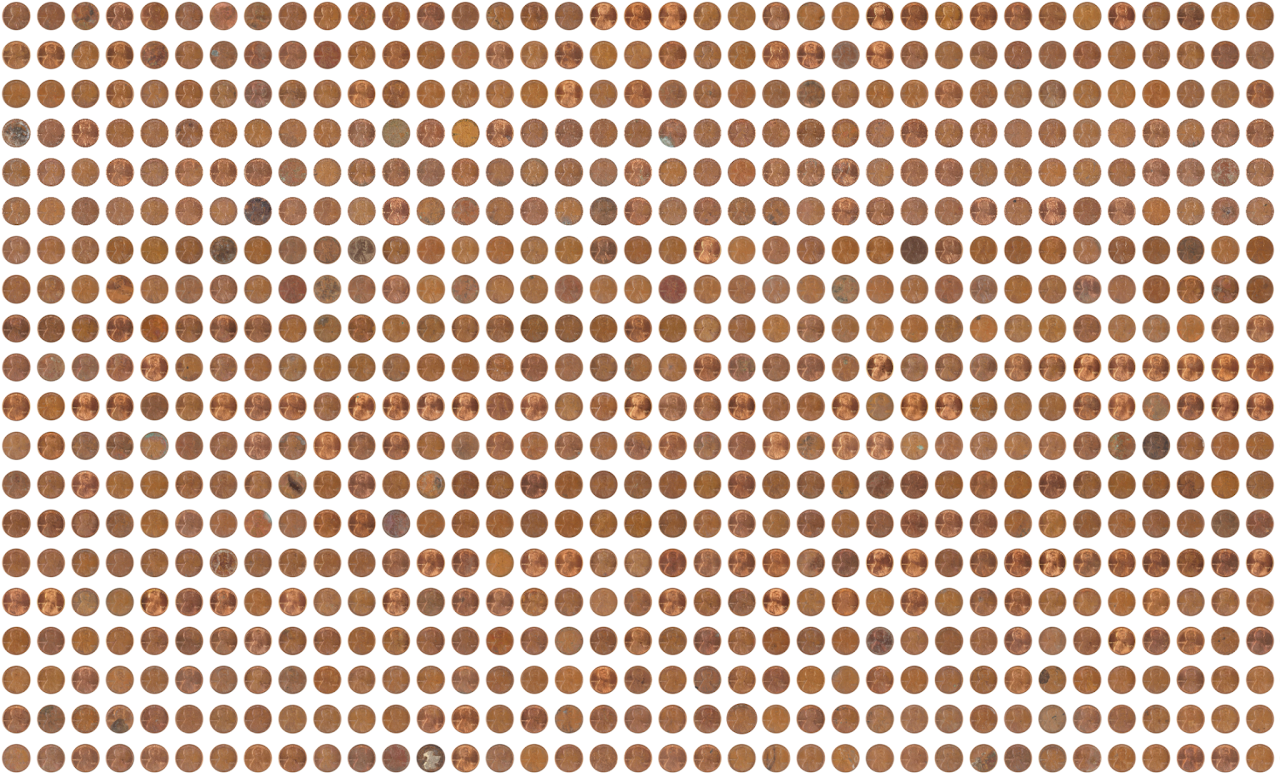 A grid of cents, each differently worn