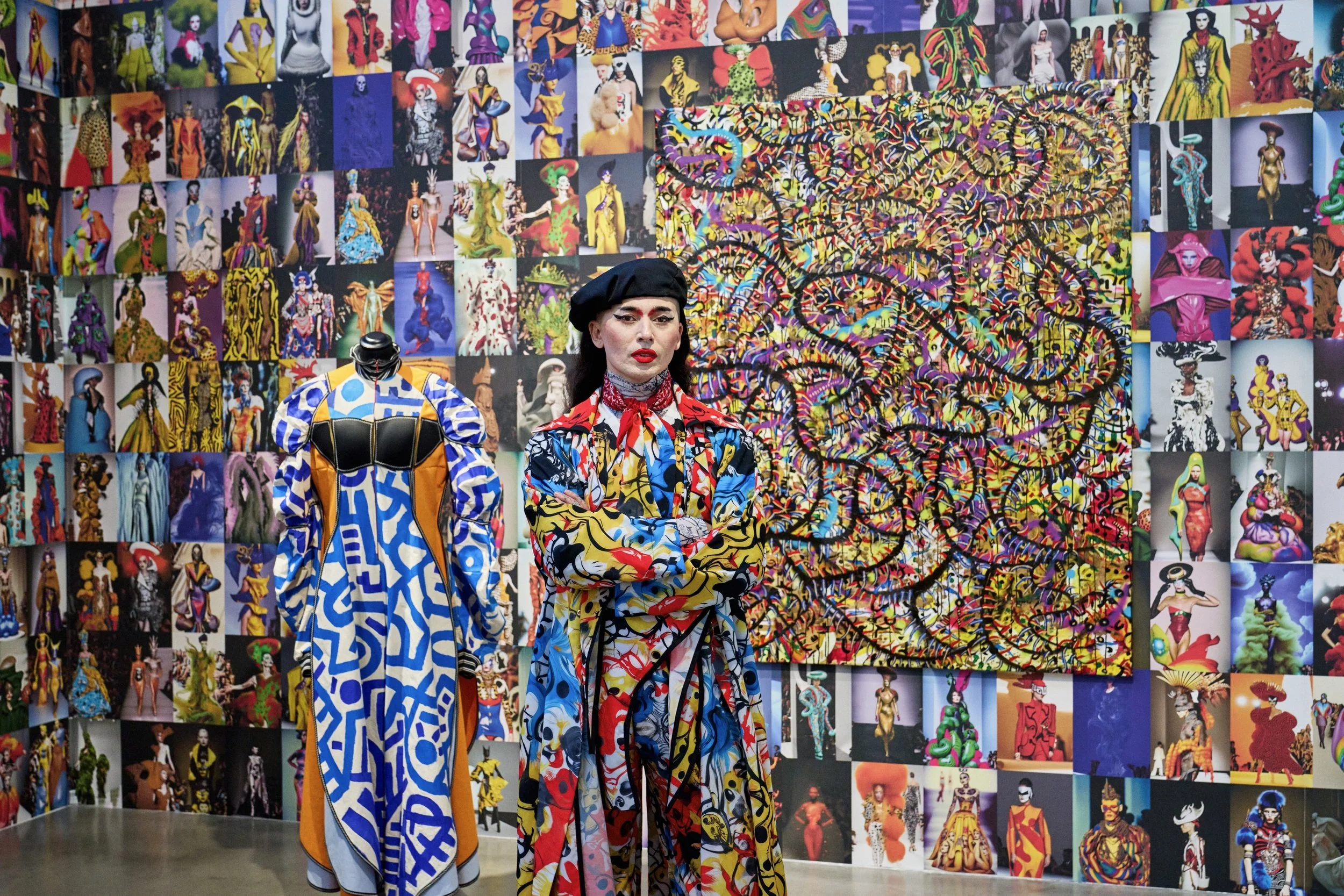 Mikey Woodbridge at the finissage, before the wall-scale Latent Couture grid