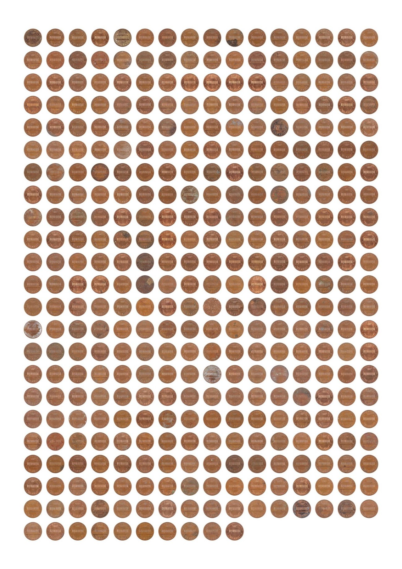 The same grid of cents shown reverse