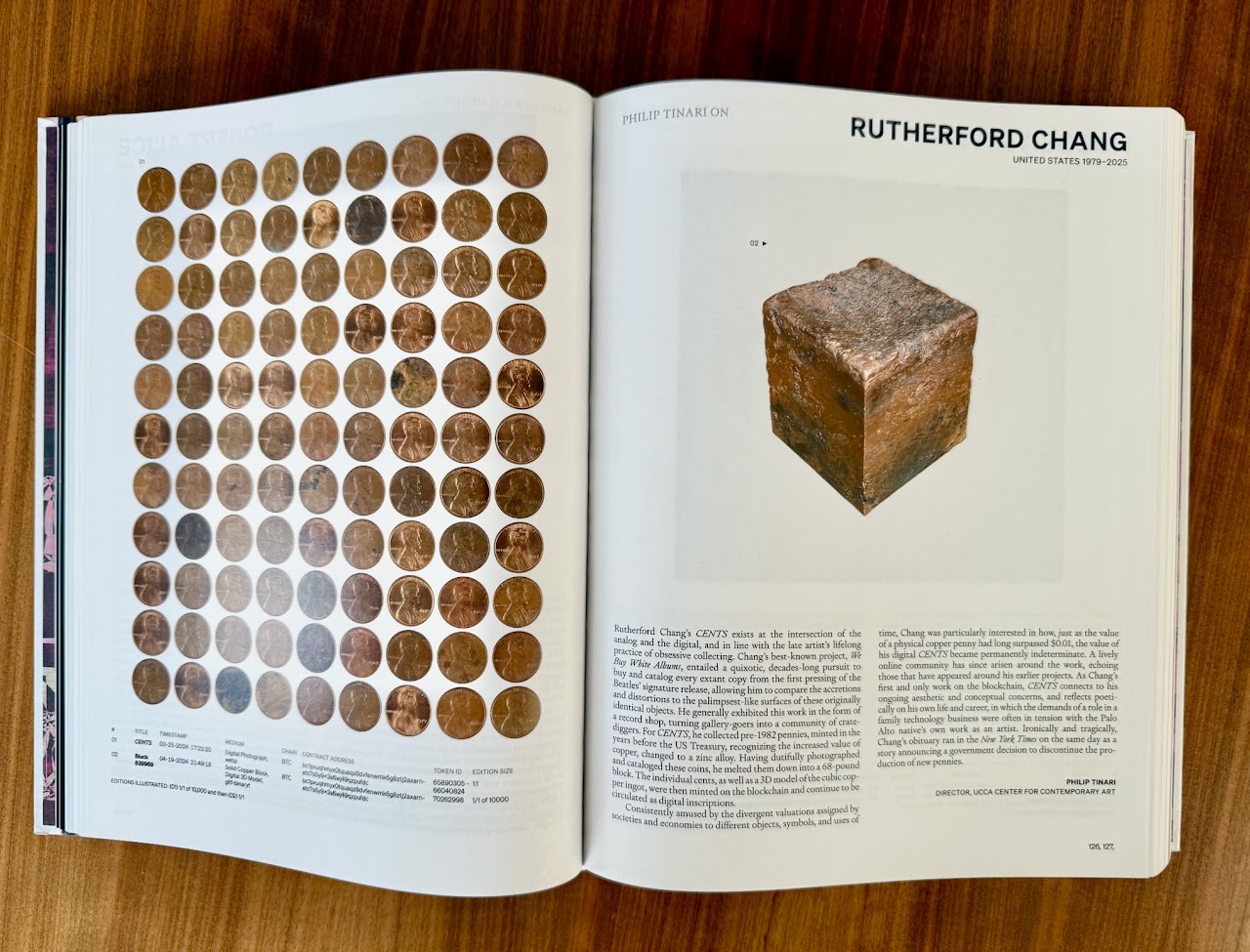 The CENTS entry in On NFTs, showing a grid of pennies and the copper cube